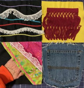 Variety of trims to be used on fidget quilts